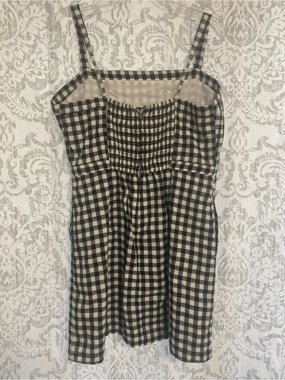 Abercrombie & Fitch Square Neck Pocket Gingham Preppy Mini Dress Black White XL